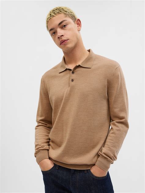 Wool polo shirt with Horsebit in camel 